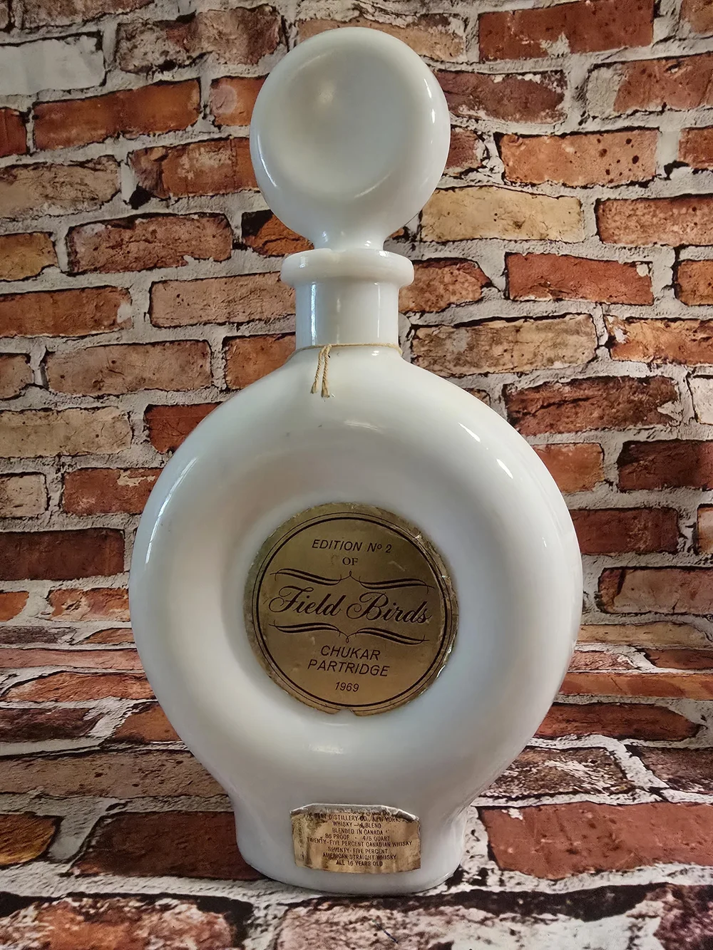 JW Dant Whiskey Decanter with Painted Chukar Partridge 1969